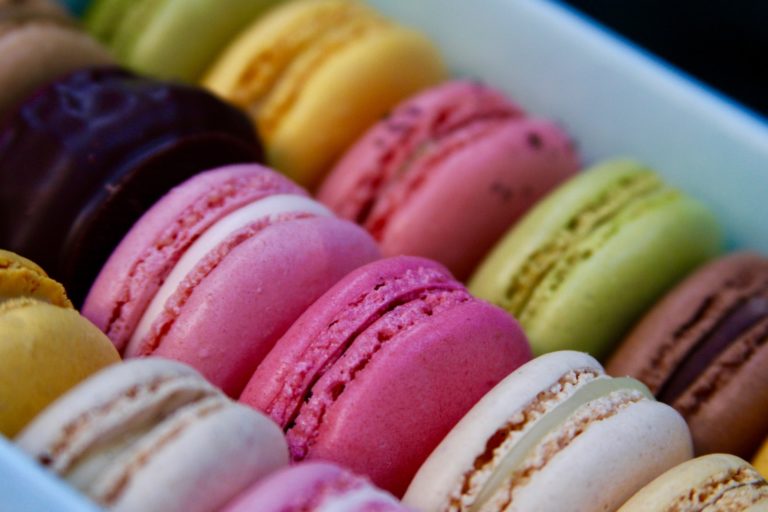 assorted-color French macarons