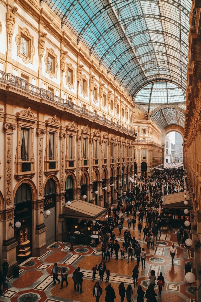 Shoppers at Galleria Vittorio Emanuele II near the Milan cathedral