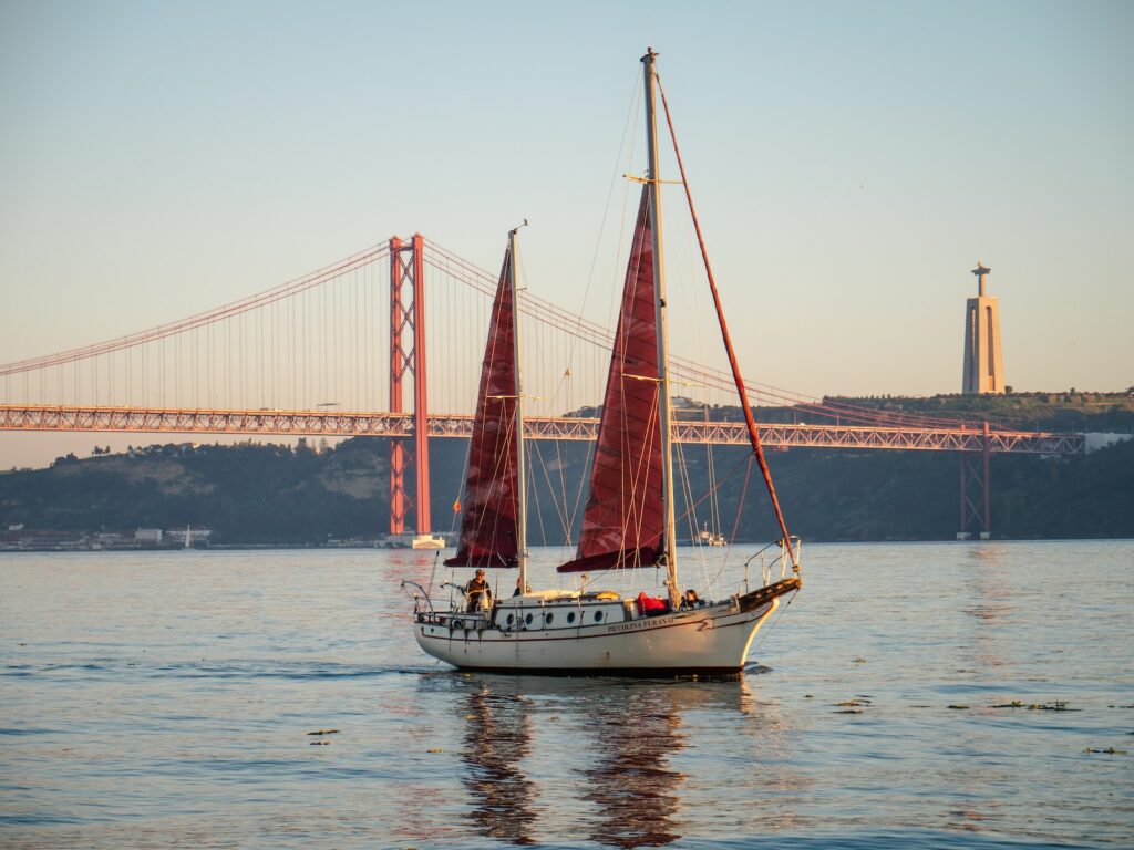A scenic view of the 25 de Abril Bridge, a landmark you'll regularly see in Lisbon